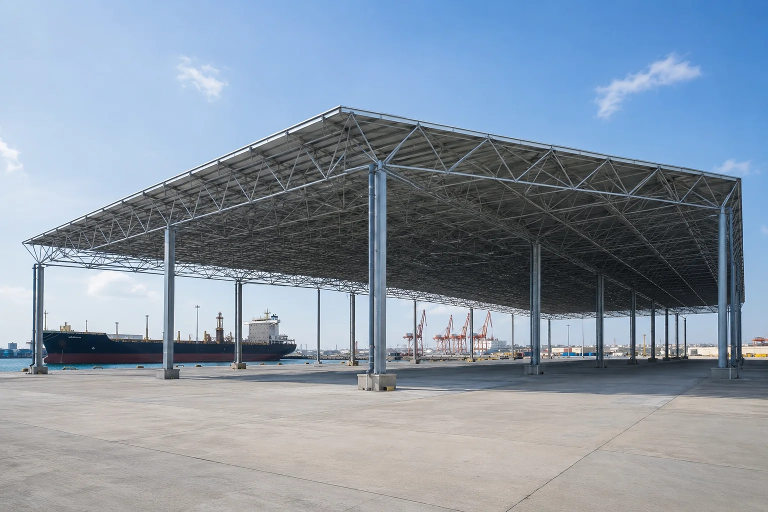 吉达港口货运罩棚项目 — 港口结构 in 吉达, Saudi Arabia, steel structure project by WZH Construction Group